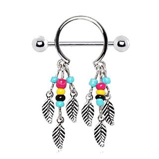 316L Surgical Steel Multi-Colored Beads Feather Dangle Nipple Shield