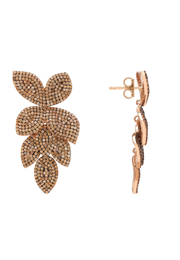 Petal Cascading Flower Earrings Rosegold Champagne