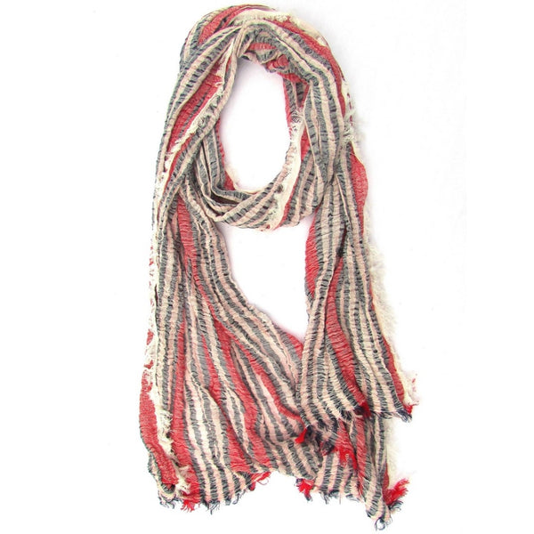 Turkish Cotton Blend Fringed Hobo Scarf Navy Blue/White/Red