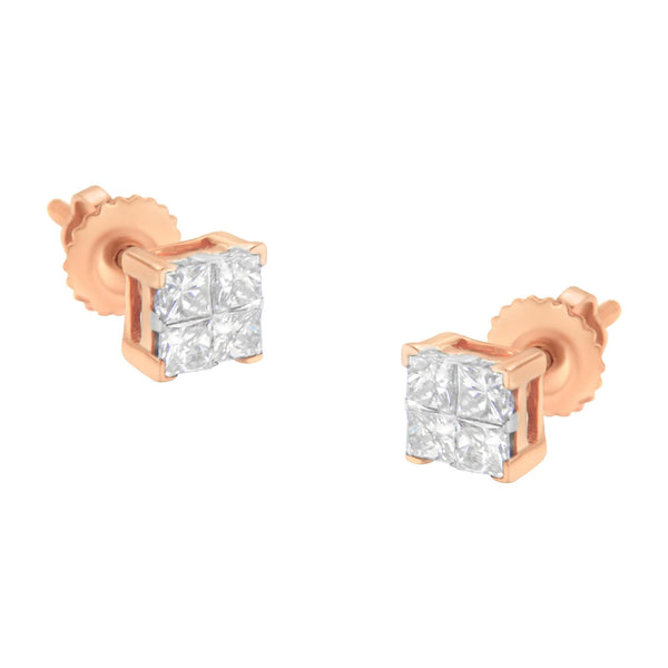 10KT Yellow Gold Princess Diamond Composite Stud Earring (1/2 Cttw, I-J Color, I1-I2 Clarity)