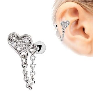 316L Stainless Steel Clear CZ Heart Chain Wrap Cartilage Earring