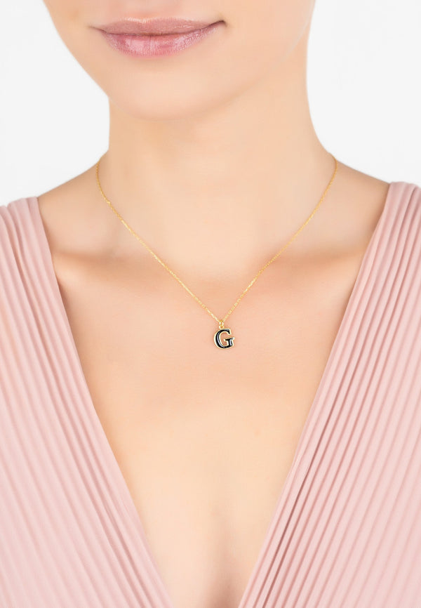 Initial Enamel Necklace Gold G