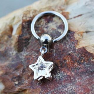 316L Stainless Steel Captive CZ Star Dangle Captive Bead Ring