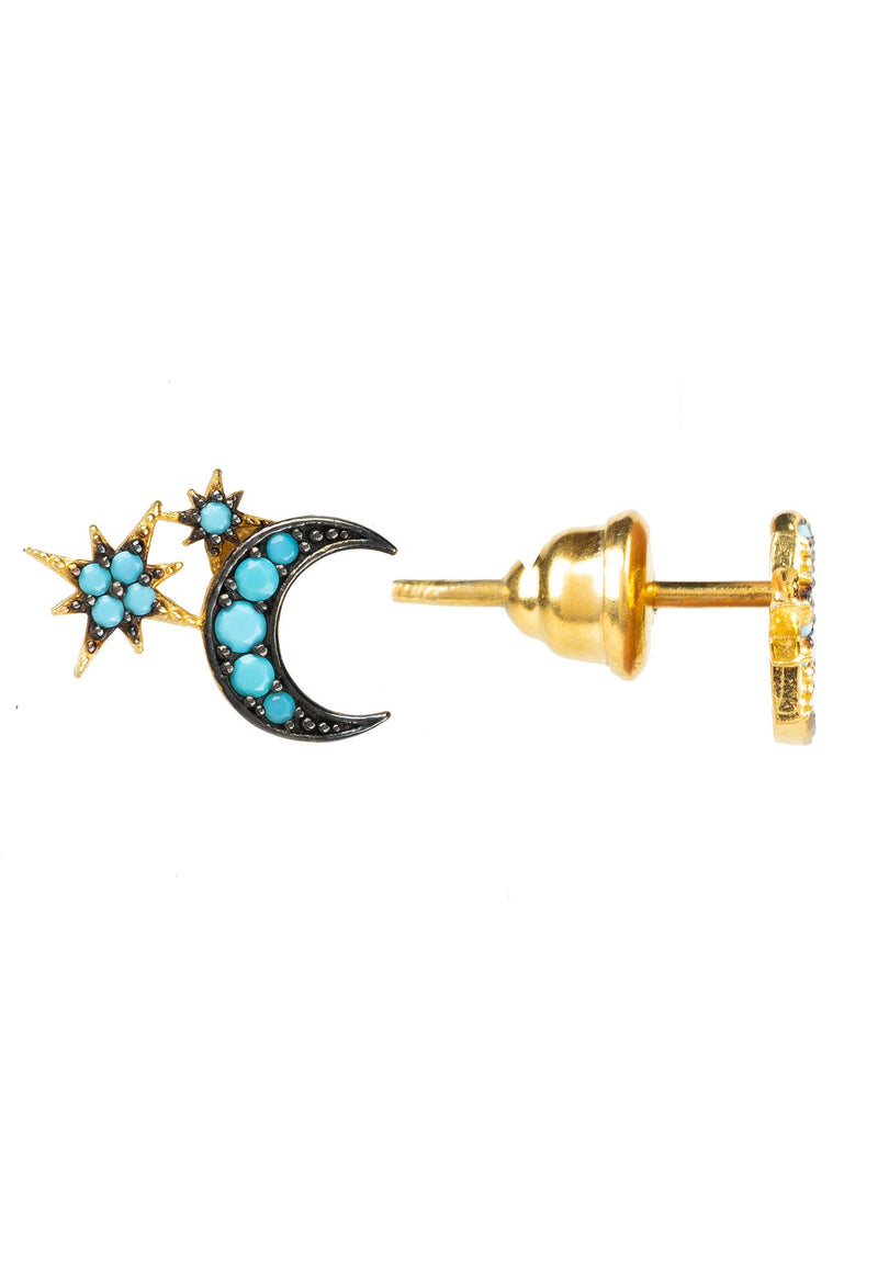 Moon and Starburst Small Stud Earrings Turquoise