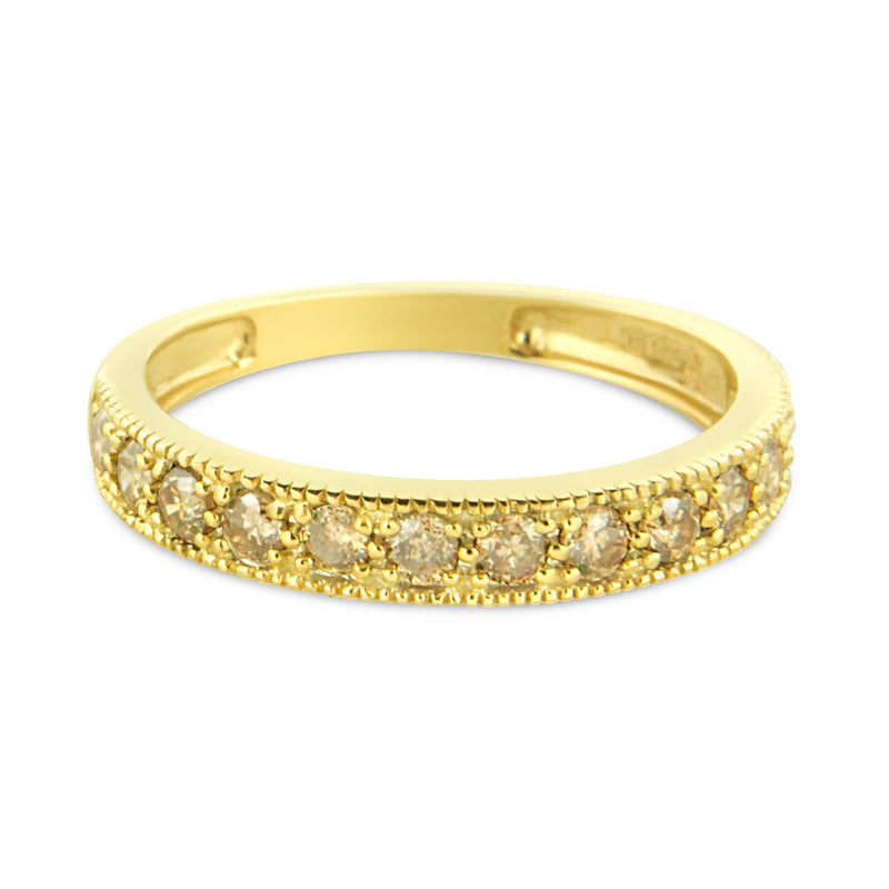 10K Yellow Gold Plated .925 Sterling Silver 1/2 Cttw Diamond 13 Stone Beaded Milgrain Band Ring (K-L Color, I1-I2 Clarit