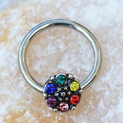 Rainbow Flower Snap-In Captive Bead Ring / Septum Ring
