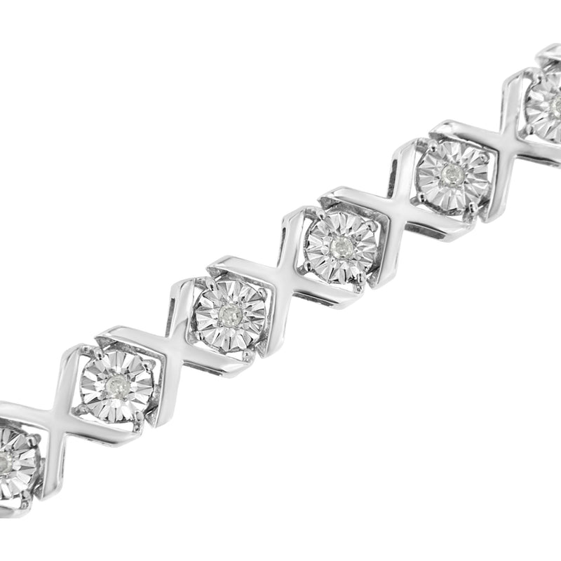 .925 Sterling Silver 1/4 Cttw Miracle Set Diamond "X" Link Bracelet (I-J Color, I3 Clarity) - 7.25"