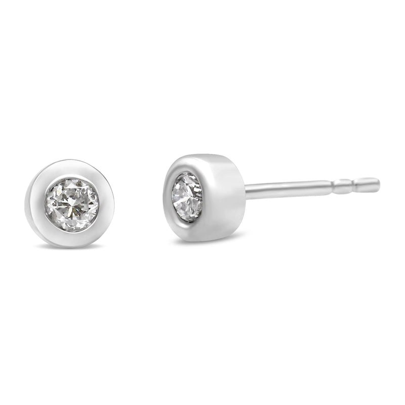 10K White Gold 1/5 Cttw Round Brilliant-Cut Near Colorless Diamond Bezel-Set Stud Earrings (H-I Color, I1-I2 Clarity)