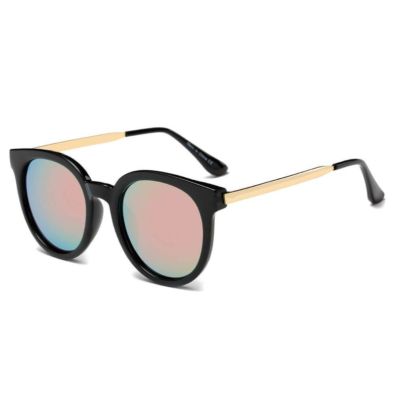 FINDLAY | CD07 - Women's Retro Mirrored Lens Horned Rim Round Sunglasses