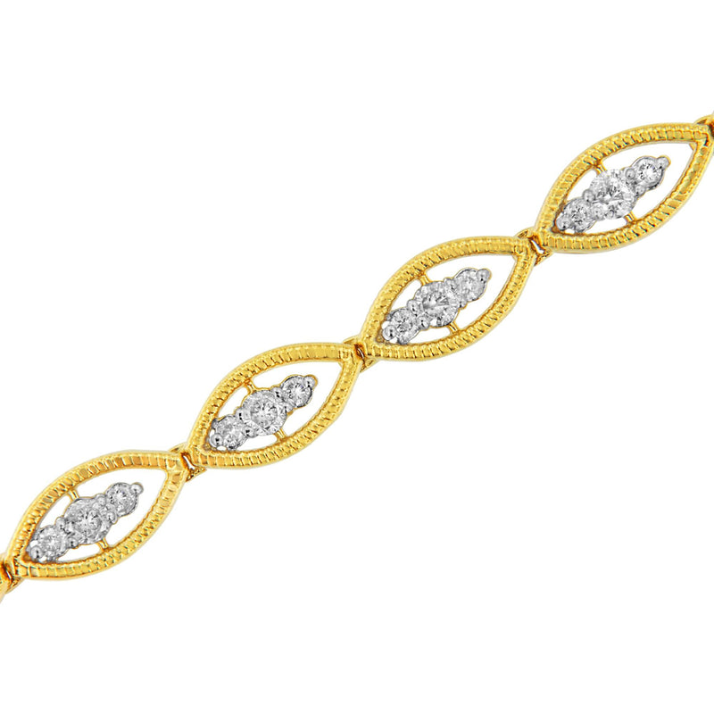 10K Yellow Gold Plated .925 Sterling Silver 1 Cttw Prong Set Round-Cut Diamond Link Bracelet (J-K Color, I1-I2 Clarity)
