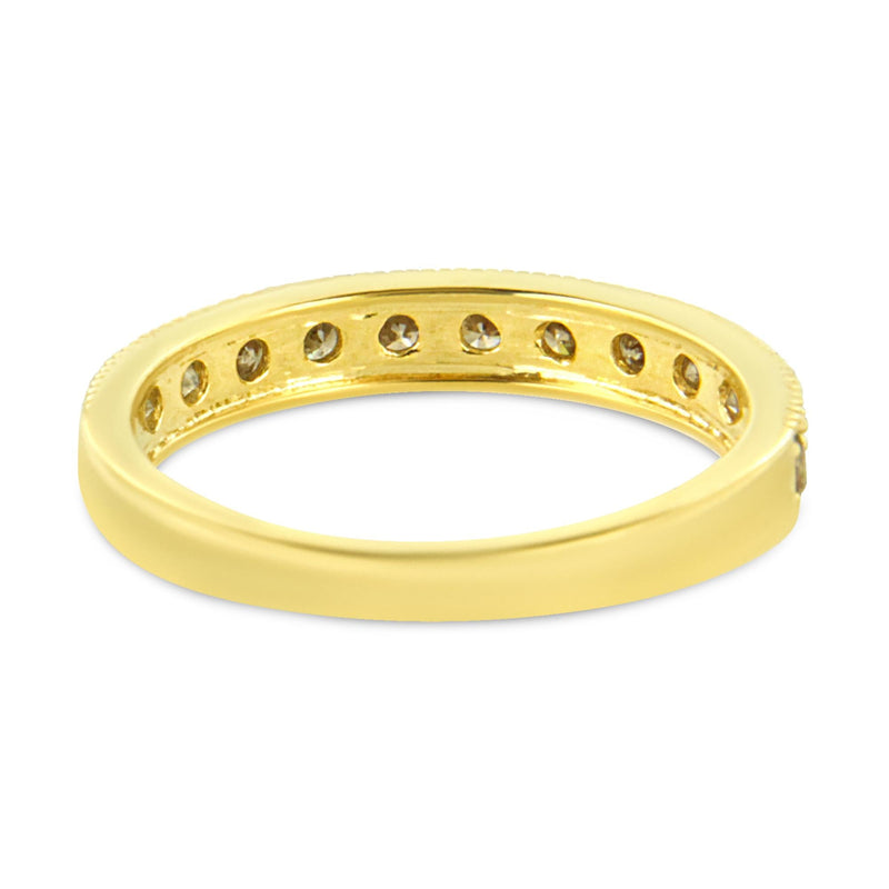 10K Yellow Gold Plated .925 Sterling Silver 1/2 Cttw Diamond 13 Stone Beaded Milgrain Band Ring (K-L Color, I1-I2 Clarit