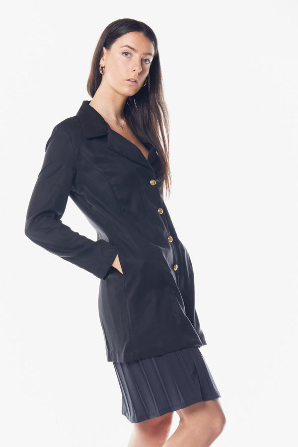 Women's Linen Long Jacket in Black