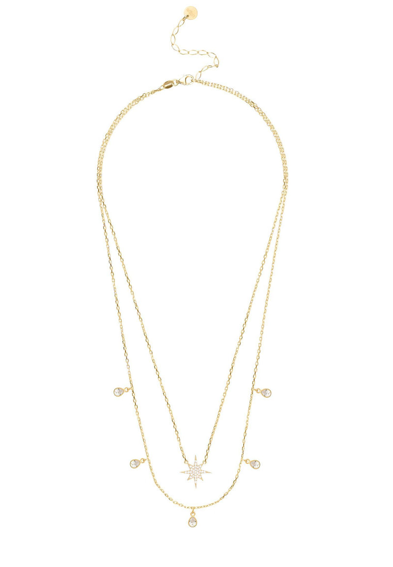 Starburst Double Strand Layered Necklace Gold White