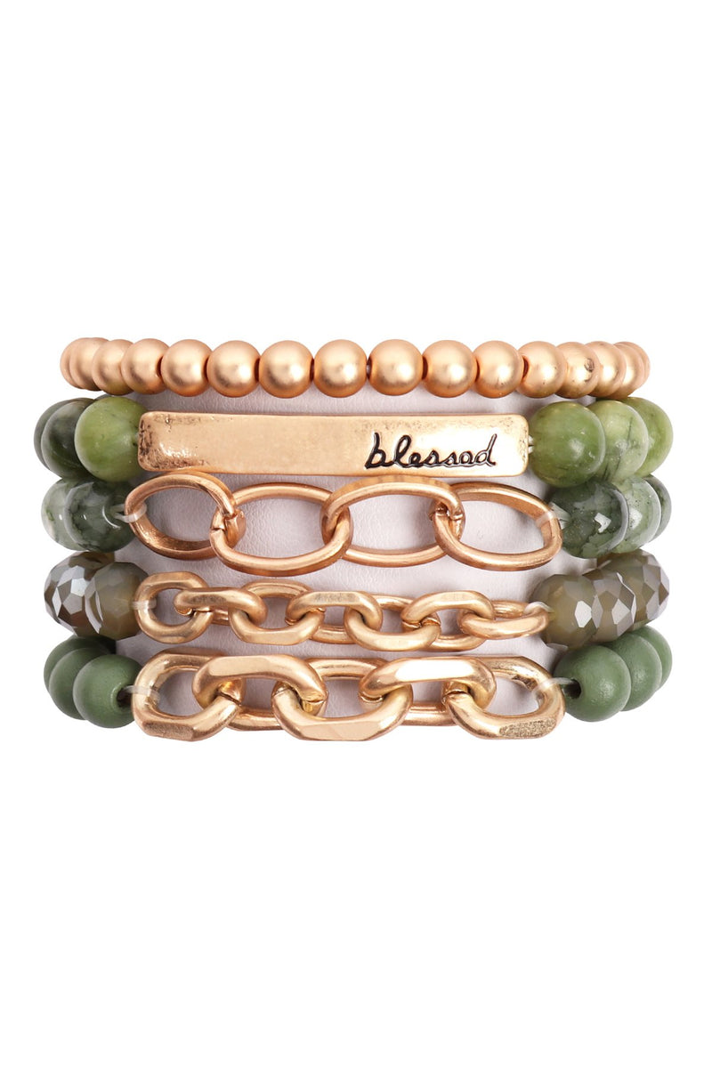 Hdb2996 - "Blessed" Charm Multiline Beaded Bracelet