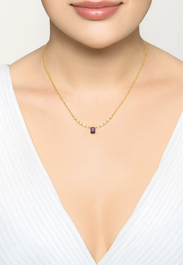 Claudia Gemstone Pendant Necklace Gold Lilac Amethyst