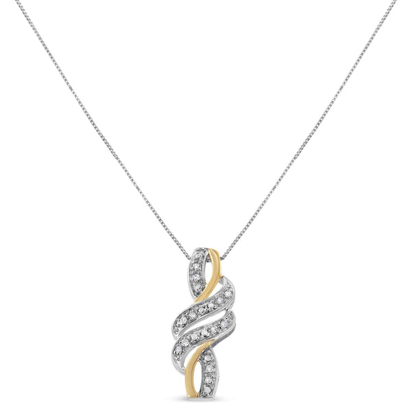 10K Yellow Gold Plated .925 Sterling Silver 1/20 Cttw Round Cut Diamond Swirl Pendant Necklace (H-I Color, I2-I3 Clarity