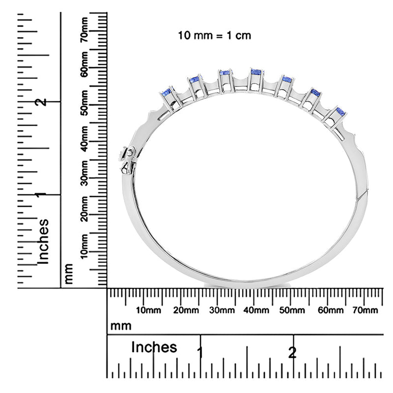 14K White Gold 5 MM Oval Blue Tanzanite and 1/4 Cttw Diamond Bangle (H-I Color, VS2-SI1 Clarity) - Fits Wrists Up to 7 1