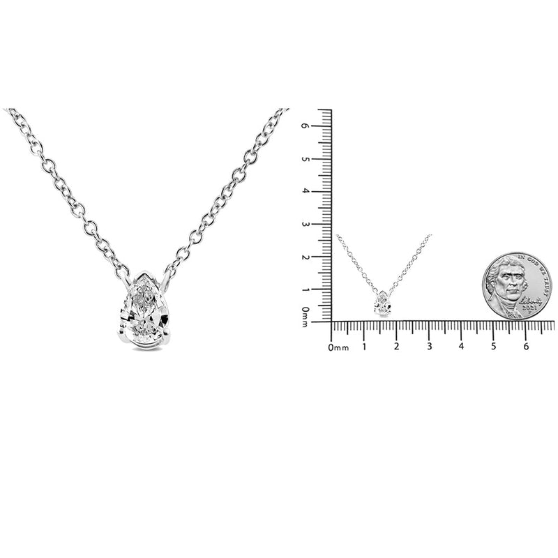 14K White Gold 1/5 Cttw Pear Shape Solitaire Diamond 18" Pendant Necklace (G-H Color, VS2-SI1 Clarity)