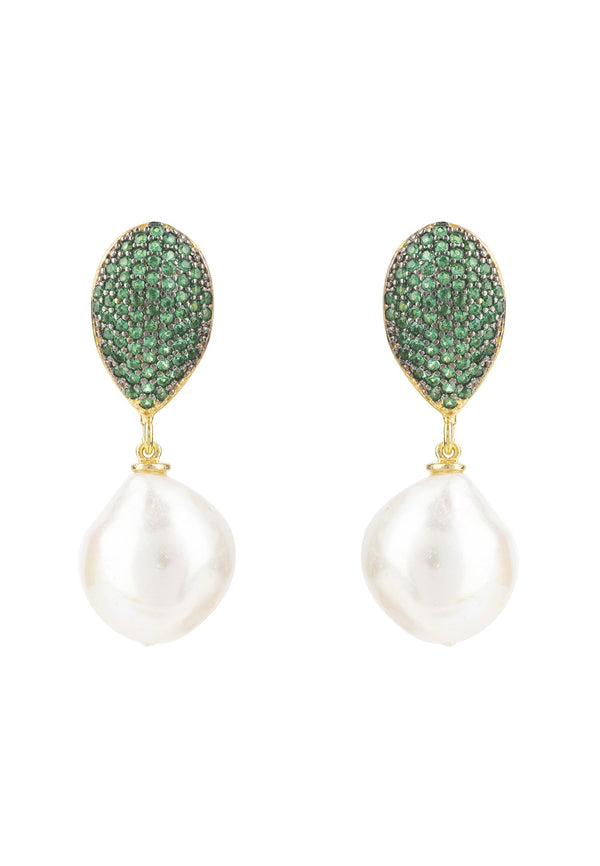 Baroque Pearl Classic Drop Earrings Emerald Green