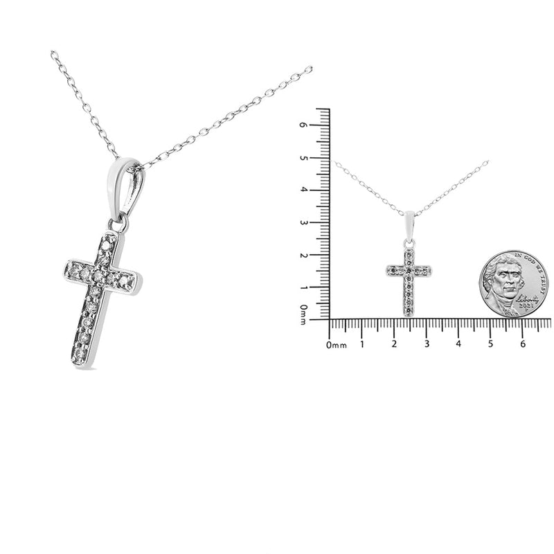 .925 Sterling Silver 1/4 Cttw Prong Set Round-Cut Diamond Cross 18" Pendant Necklace (J-K Color, I2-I3 Clarity)