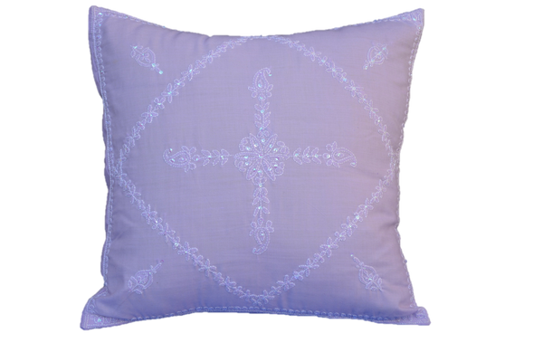 Hand Embroidered Sequins Decorative Lavender  Throw Pillow
