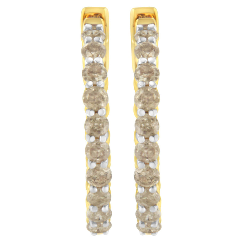 10K Yellow Gold Plated Sterling Silver Diamond Hoop Earrings (2 Cttw, K-L Color, I2-I3 Clarity)