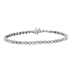 .925 Sterling Silver 1.0 Cttw Alternating Channel Set Baguette and Miracle Set Round Diamond Link Bracelet (I-J Color, I