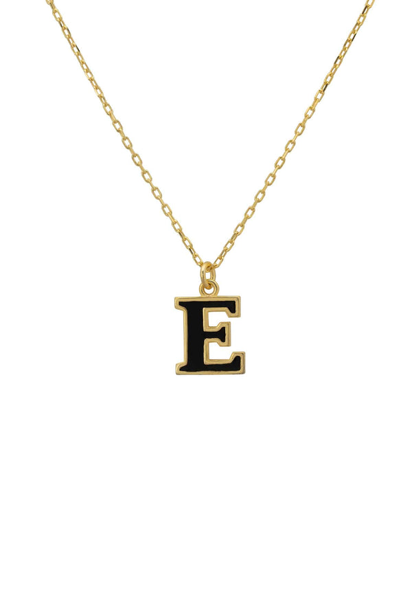 Initial Enamel Necklace Gold E