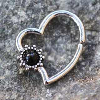 316L Stainless Steel Black Flower Heart Annealed Cartilage Earring