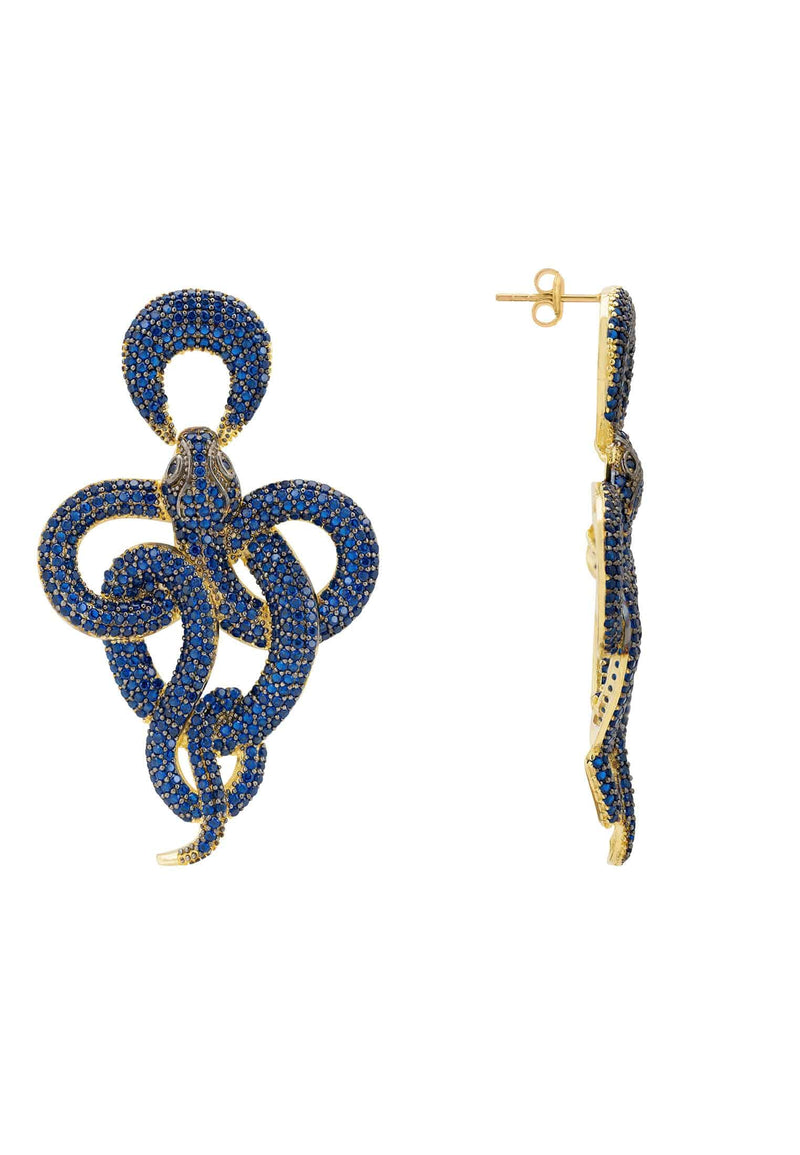 Viper Snake Drop Earrings Gold Sapphire