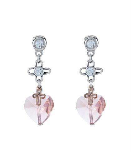 Dangle and Drop Earrings With Peach Hearts and Crystals