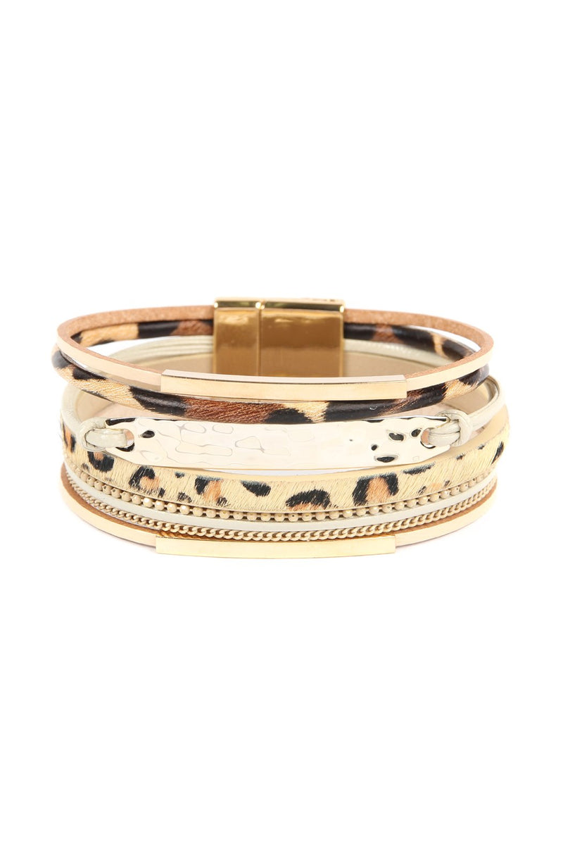 Leopard Leather Bar Wrap Bracelet