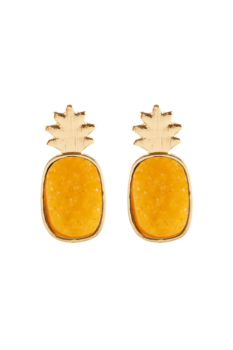 Fe5482 - Metal Druzy Pineapple Post Earrings