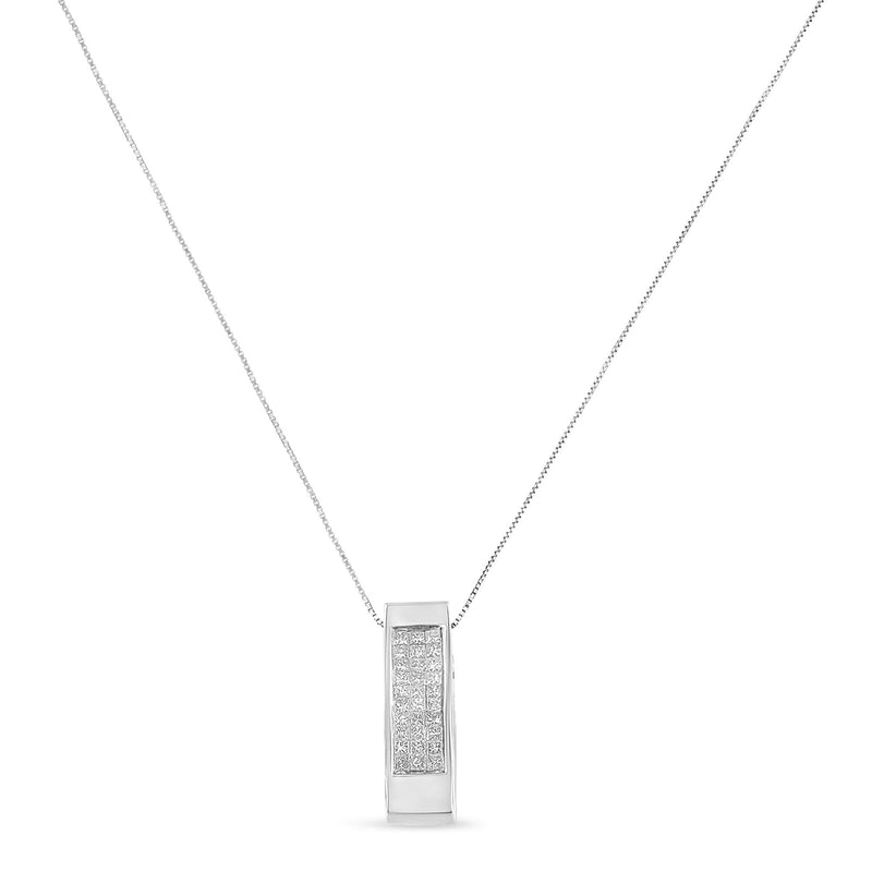 14K Yellow Gold 1/2 Cttw Invisible Set Princess Cut Diamond Vertical Bar Block Pendant 18" Necklace (H-I Color, SI2-I1 C