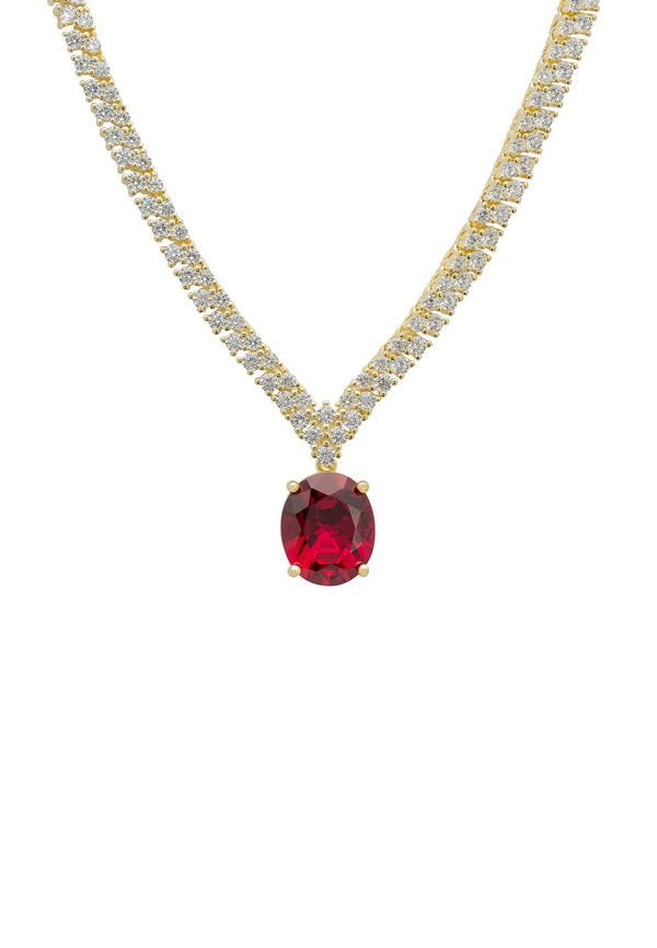 Garbo Oval Gemstone Tennis Necklace Ruby Gold