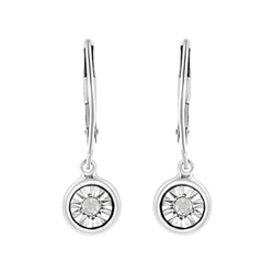 .925 Sterling Silver 1/10 Cttw Bezel-Set Round-Cut Diamond Accent Dangle Earring (I-J Color, I3 Clarity)
