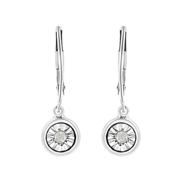 .925 Sterling Silver 1/10 Cttw Bezel-Set Round-Cut Diamond Accent Dangle Earring (I-J Color, I3 Clarity)