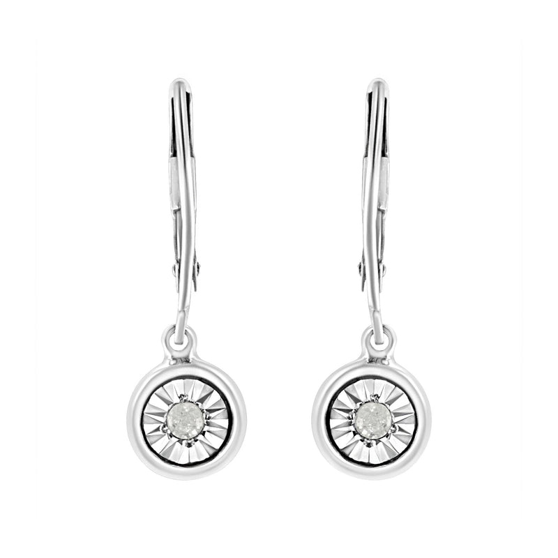 .925 Sterling Silver 1/10 Cttw Bezel-Set Round-Cut Diamond Accent Dangle Earring (I-J Color, I3 Clarity)