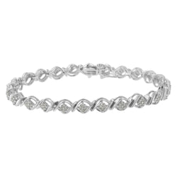 Sterling Silver Diamond Cluster Link Bracelet (1 Cttw, I-J Color, I2-I3 Clarity)