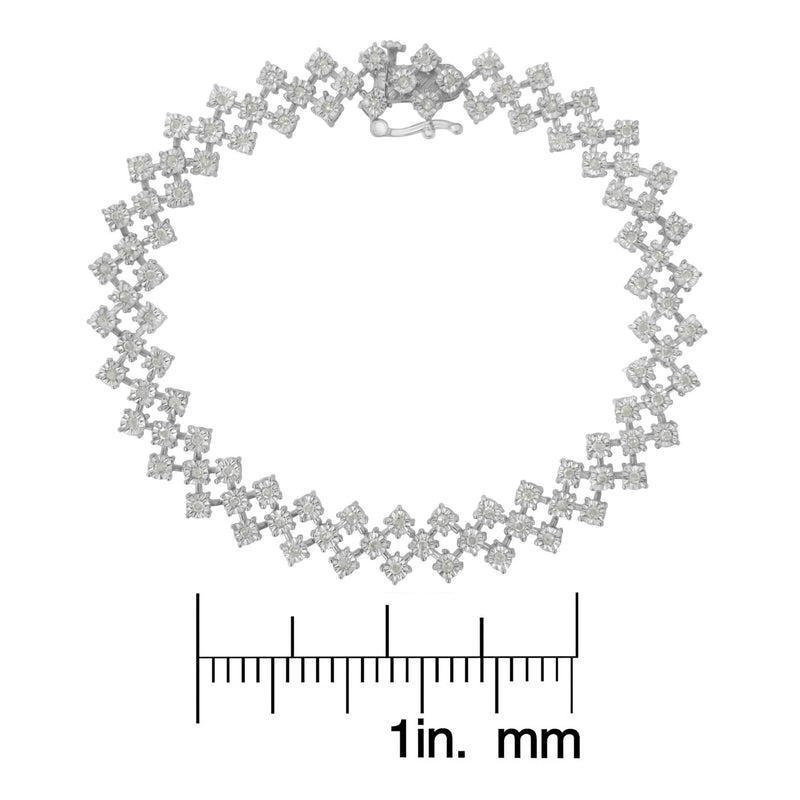 .925 Sterling Silver 1.0 Cttw Miracle-Set Round Diamond "Zig Zag" Link Bracelet (I-J Color, I3 Clarity) -7.25