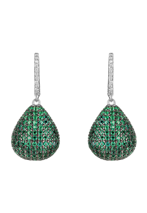 Valerie Pear Drop Gemstone Earrings Silver Emerald