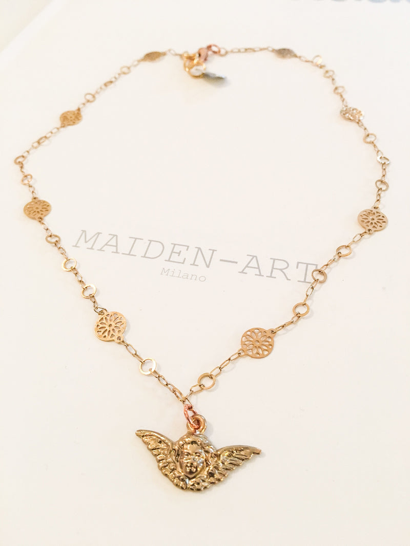 18Kt Gold Plated Cherub Charm Necklace.