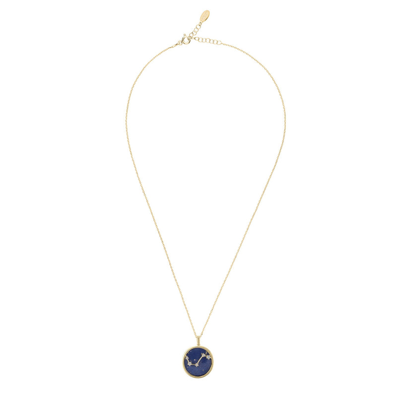 Zodiac Lapis Lazuli Gemstone Star Constellation Pendant Necklace Gold Aries