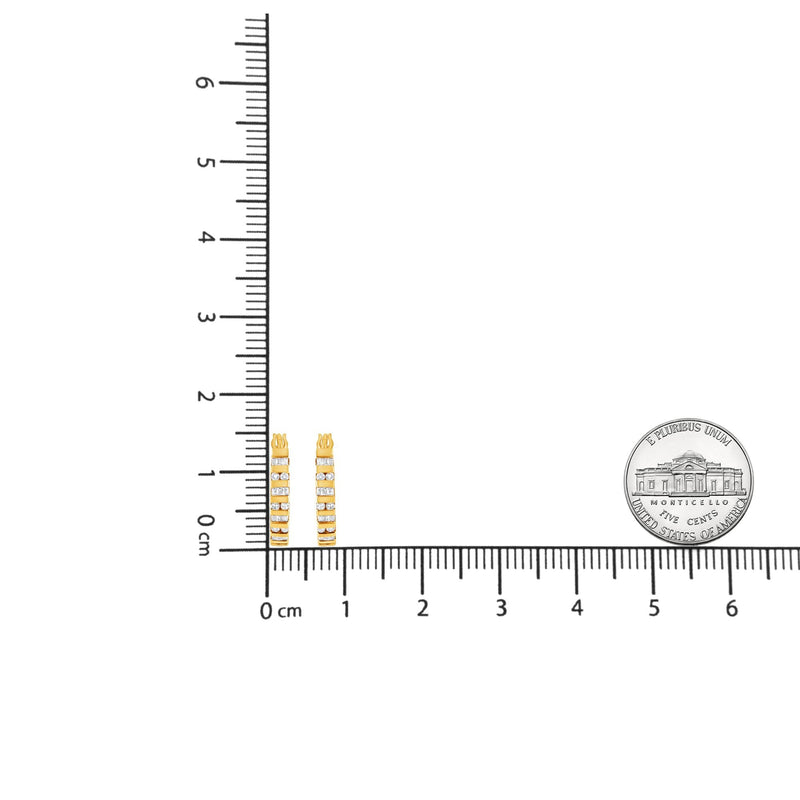 10K Yellow Gold 1.0 Cttw Round and Baguette-Cut Diamond Hoop Earrings (I-J Color, I2-I3 Clarity)