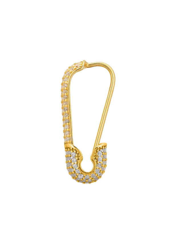 Single Sparkling Safety Pin Earring Gold