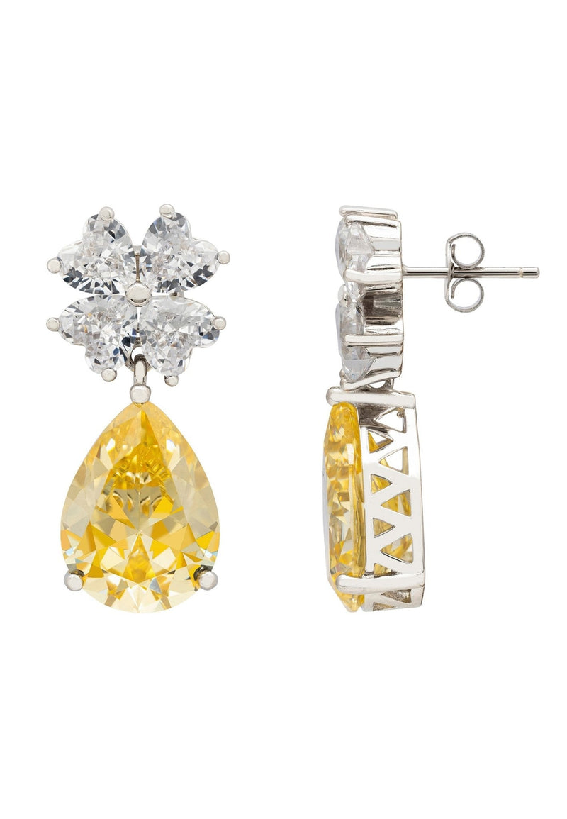 Victoria Teardrop Earrings Silver Yellow Topaz