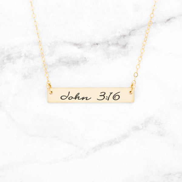 John 3:16 Necklace - Sterling Silver Bar Necklace
