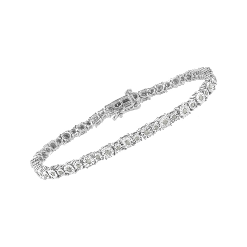 .925 Sterling Silver 1.0 Cttw Miracle-Set Diamond Alternating Graduated Link Tennis Bracelet (I-J Color, I3 Clarity) - 7