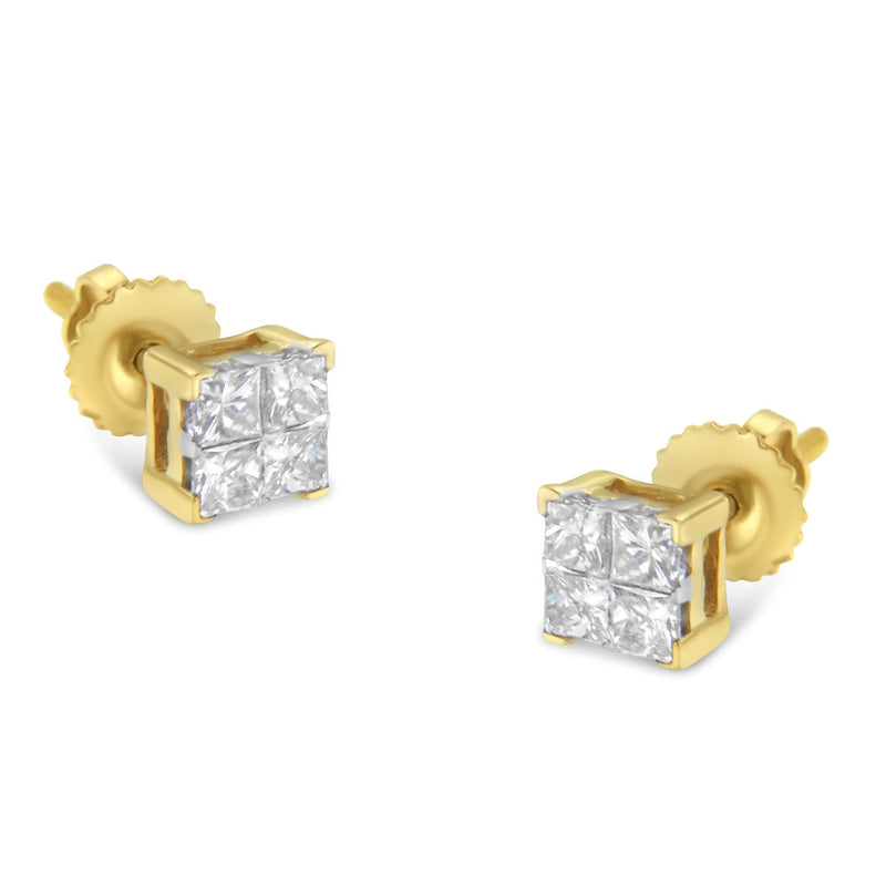 10KT Yellow Gold Princess Diamond Composite Stud Earring (1/2 Cttw, I-J Color, I1-I2 Clarity)