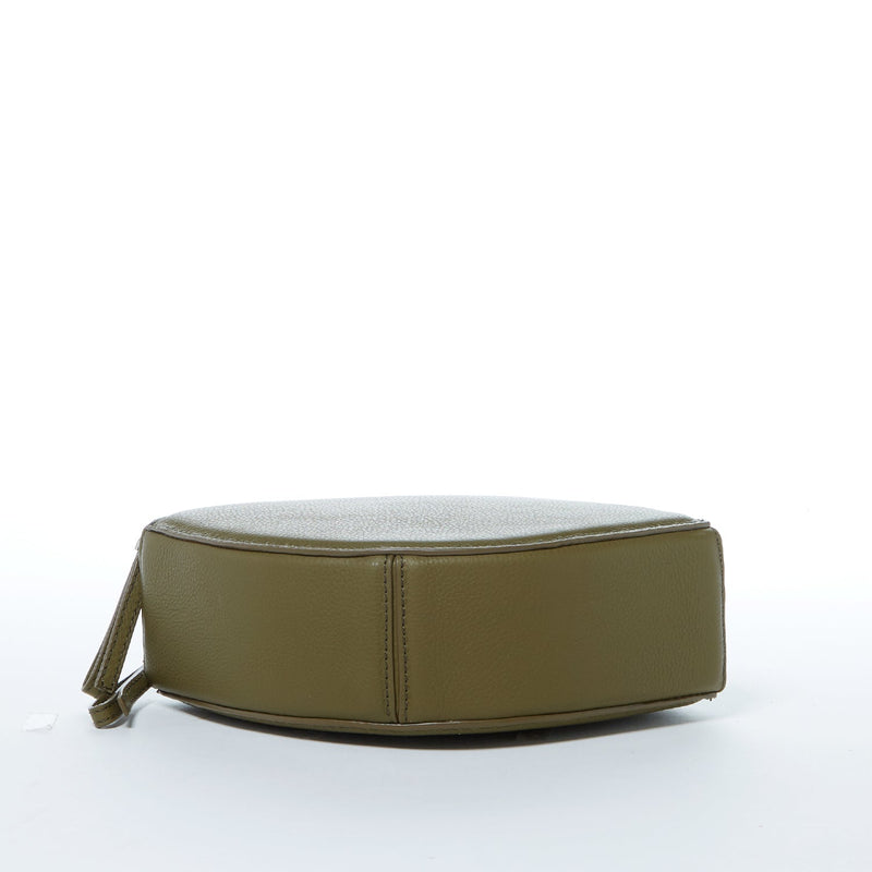 Kiss Circle Shape Leather Crossbody Bag Olive Green